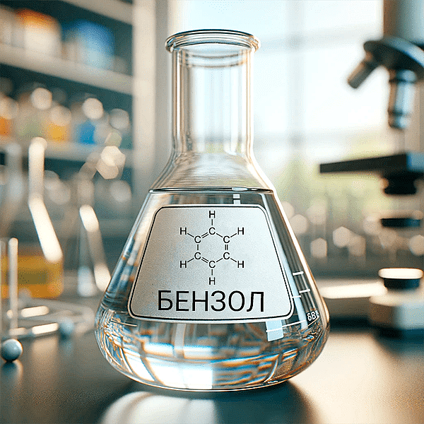 Химическая колба с бензолом в лаборатории