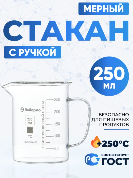 Стакан мерный с ручкой, стекло, 250 мл