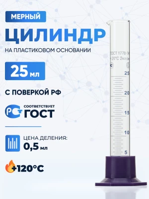 Цилиндр 25 мл (мерный: исполнение 3 - на полиэтиленовом основании) 3-25-2