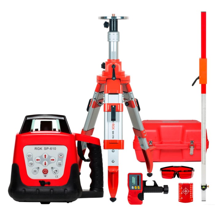 Комплект: ротационный нивелир RGK SP-610 + штатив RGK SH-170 рейка RGK LR-2
