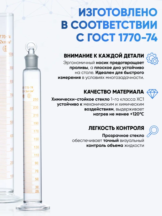 Цилиндр 50 мл (мерный: исполнение 3 - на полиэтиленовом основании), Цилиндр 3-50-2
