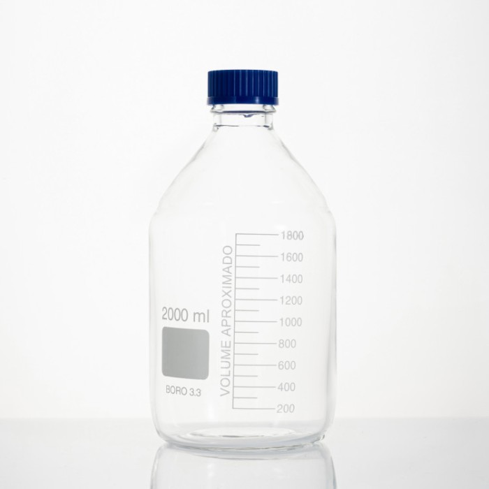 Банка лабораторная светлая 2000 мл, с делениями, боросиликатное стекло Boro 3.3, навинчивающейся крышка, Лаборио, БС-2000Br