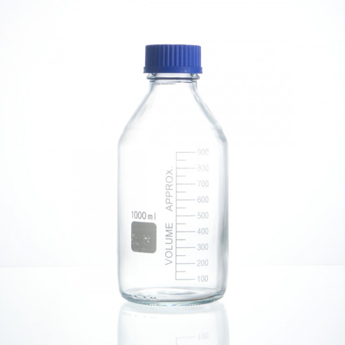 Банка лабораторная светлая 1000 мл, с делениями, боросиликатное стекло Boro 3.3, навинчивающейся крышка, Лаборио, БС-1000Br