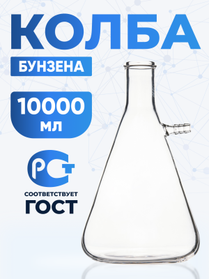 Колба Бунзена 10000 мл (с тубусом) 1-10000, с цилиндрической горловиной