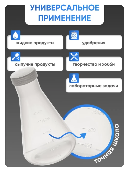 Колба коническая 250 мл, п/п, с крышкой, Лаборио