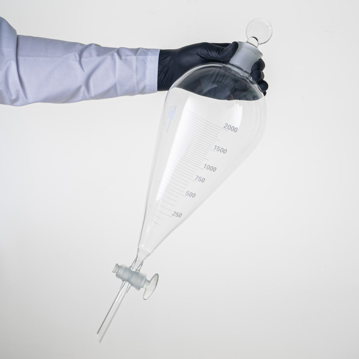 Воронка делительная грушевидная ВД-3-2000 ТС, стеклянный кран, с делениями