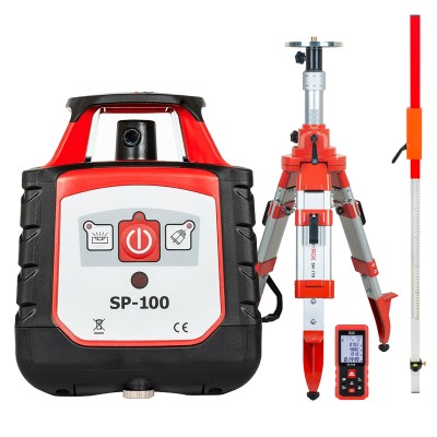 Комплект: ротационный нивелир RGK SP-100 с калибровкой + элевационный штатив RGK SH-170 + рейка RGK LR-2 + дальномер RGK DL100