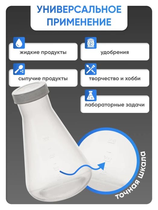 Колба коническая 500 мл, п/п, с крышкой, Лаборио