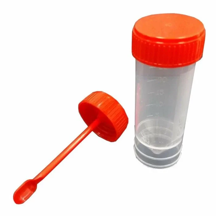 Контейнер 30 мл (конус) для биологического материала с крышкой с ложкой-шпателем, в групповой упаковке, нестерильный, Литопласт-Мед