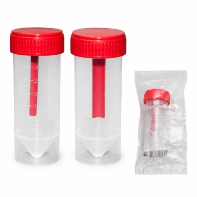 Контейнер 30 мл (конус) для биологического материала с крышкой с ложкой-шпателем, в групповой упаковке, нестерильный, Литопласт-Мед