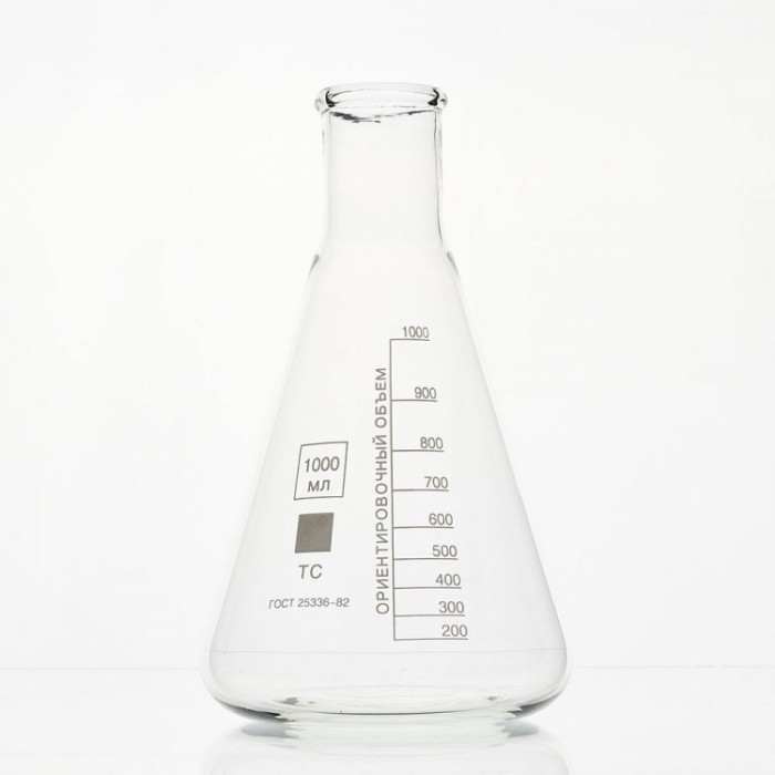 Колба коническая 1000 мл, цилиндрическая горловина 42 мм, КН-2-1000-42 ТС