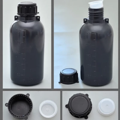 Бутылка градуированная 250 мл, с узким горлом, с крышкой, серая, п/эт, LAMAPLAST