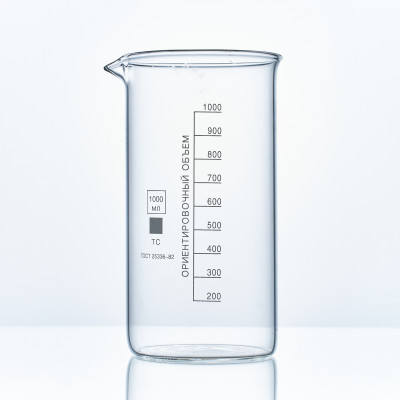 Набор лабораторных стаканов (тип Н, низкий с делениями и носиком, термостойкий) ТС 1000, 250, 50, 10 мл