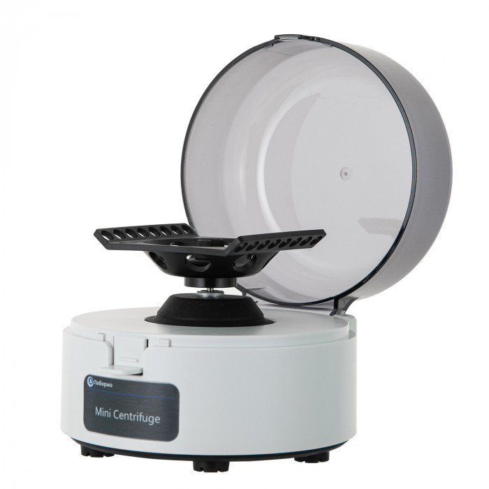 Мини-центрифуга для пробирок 1,5/2 мл х 8 шт + 0,2 мл х 16 шт, 4000 об/мин, ускорение 980 xg, мощность 15 W, Лаборио MC-4K