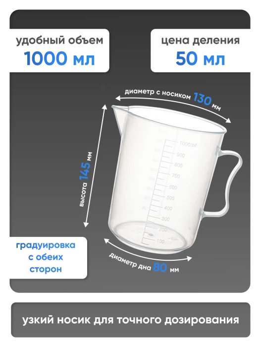 Стакан с ручкой 1000 мл, п/п, Лаборио