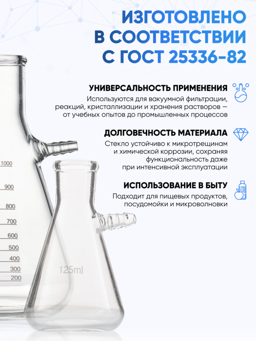 Колба Бунзена 125 мл (с тубусом) 1-125, с цилиндрической горловиной