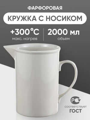 Кружка фарфоровая с носиком №5, 2000 мл (135 мм х 205 мм), ГОСТ 9147-80
