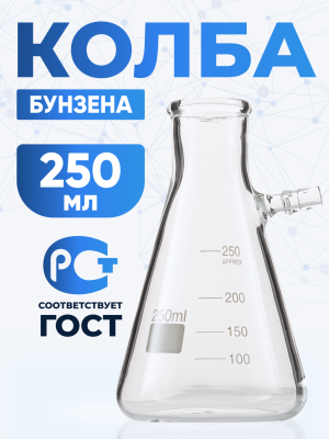 Колба Бунзена 250 мл (с тубусом) 1-250, с цилиндрической горловиной