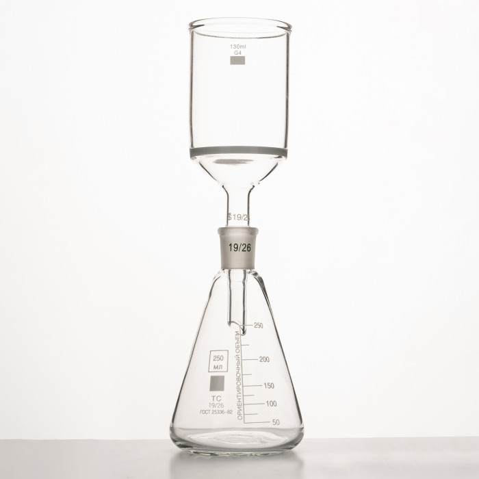 Воронка фильтровальная (Шотта G4) 130 мл со шлифом 19/26, D-38 мм, mesh 5-15, ПОР 16 мкм, ВФ-2-38