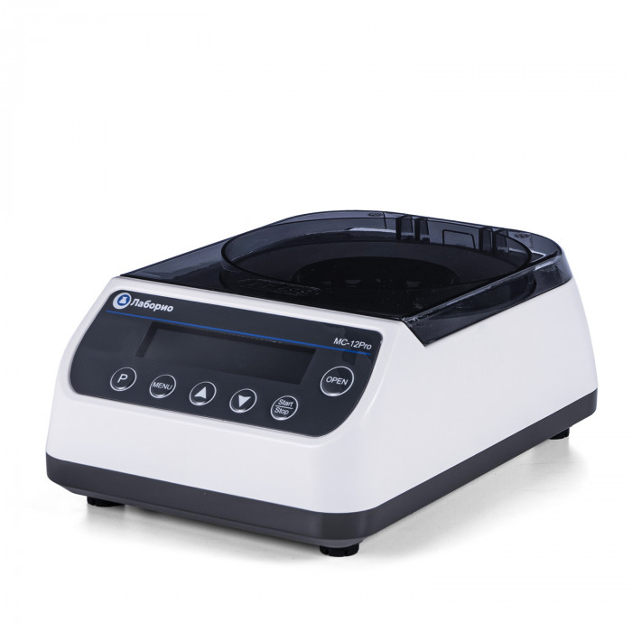 Мини-центрифуга для пробирок 0,2/0,5/1,5/2 мл х 12 шт + 0,2 мл х 32 шт, 12000 об/мин, ускорение 9660 xg, мощность 45 W, цифровое управление, Лаборио MC-12PRO