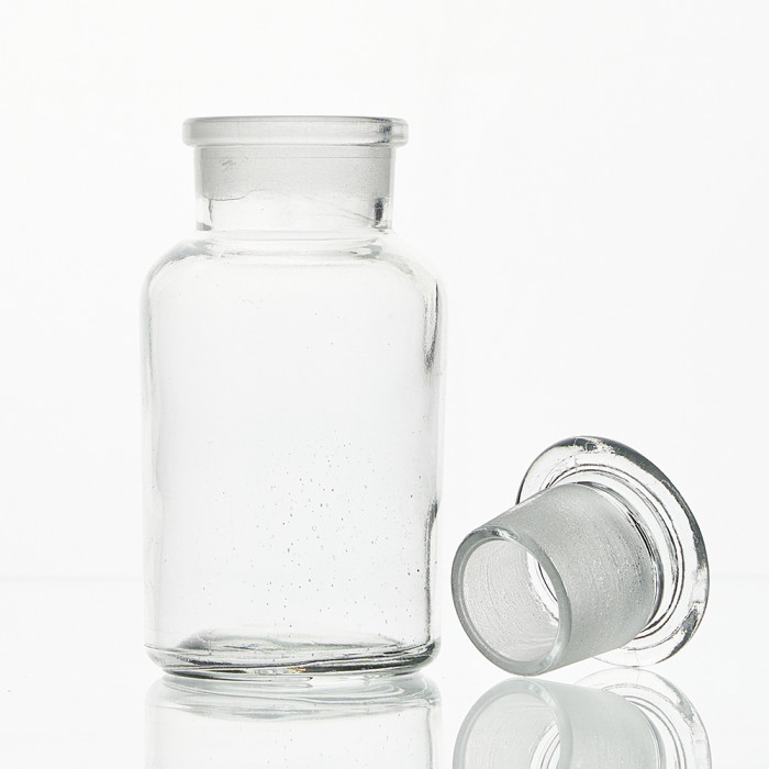 Склянка для реактивов ССШ-125 из светлого стекла с широкой горловиной и притертой пробкой 125 мл