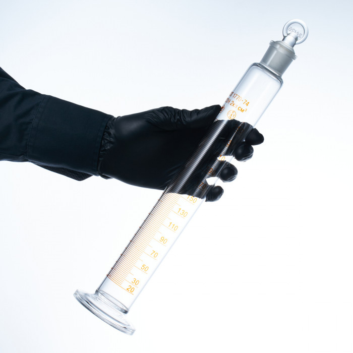 Цилиндр 250 мл (мерный: исполнение 2 - с пришлифованной пробкой, на стеклянном основании), 2-250-2