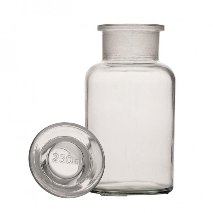Склянка для реактивов ССШ-250 из светлого стекла с широкой горловиной и притертой пробкой 250 мл