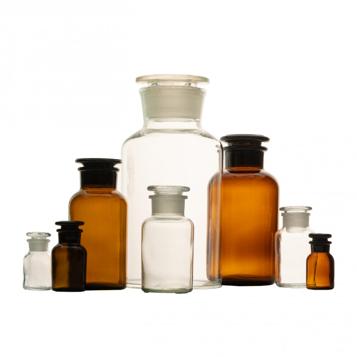 Склянка для реактивов ССШ-2500 из светлого стекла с широкой горловиной и притертой пробкой 2500 мл