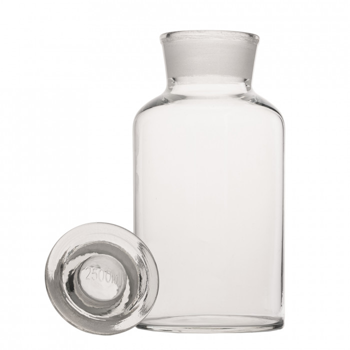 Склянка для реактивов ССШ-2500 из светлого стекла с широкой горловиной и притертой пробкой 2500 мл