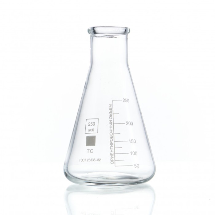 Колба коническая 250 мл, Эрленмейера (лабораторная: исполнение 2 - с цилиндрической горловиной, тип Кн, термостойкая) КН-2-250-34 ТС