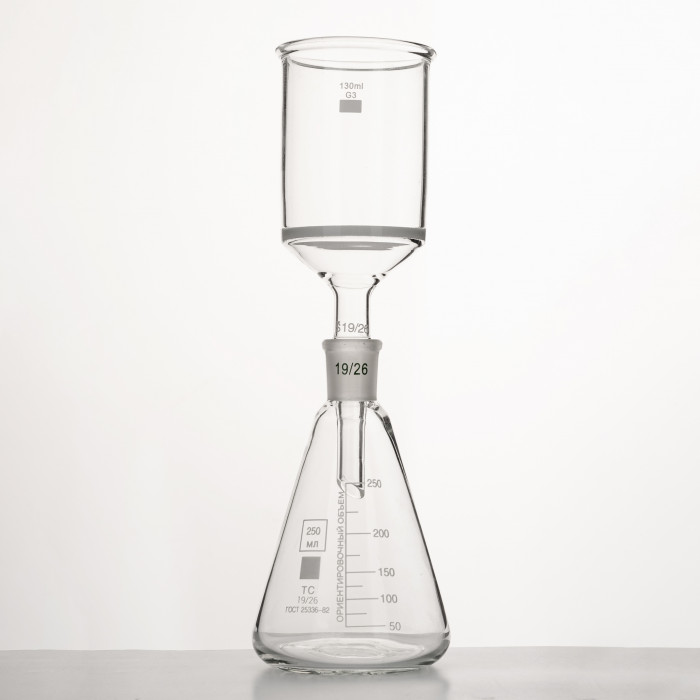 Воронка фильтровальная (Шотта G3) 130 мл со шлифом 19/26, D-38 мм, mesh 15-40, ПОР 40 мкм, ВФ-2-38
