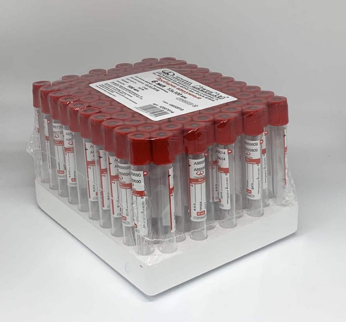 Пробирка вакуумная без наполнителя, 6 мл, 13×100 мм, красный, ПЭТФ, уп.100 шт