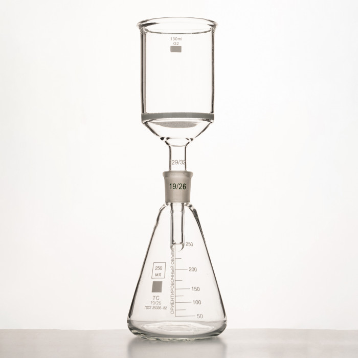 Воронка фильтровальная (Шотта G2) 130 мл со шлифом 19/26, D-38 мм, mesh 40-80, ПОР 100 мкм, ВФ-2-38