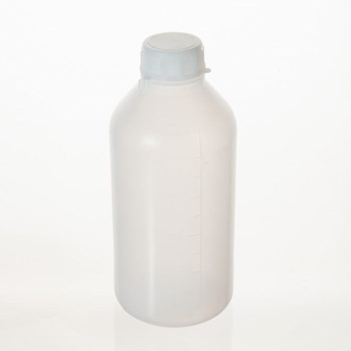 Бутылка градуированная 1000 мл, с узким горлом, с крышкой, п/эт, LAMAPLAST