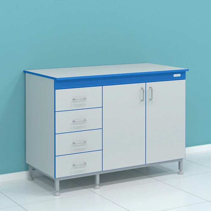 Стол сервисный на опорной тумбе с выдвижными ящиками и дверцами серии "Стандарт" СТ.ССДЯ.120.60.90 HPL0.9