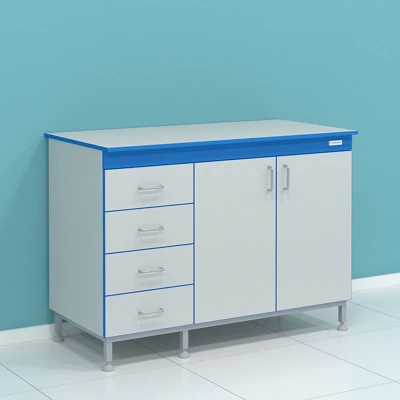 Стол сервисный на опорной тумбе с выдвижными ящиками и дверцами серии "Стандарт" СТ.ССДЯ.120.60.90 КГ