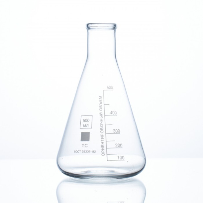 Колба коническая 500 мл, Эрленмейера (лабораторная: исполнение 2 - с цилиндрической горловиной, тип Кн, термостойкая) КН-2-500-34 ТС