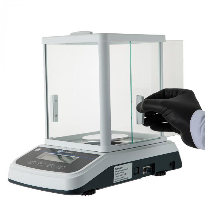 Весы электронные лабораторные 100 гр, точность 0,001 гр, ветровое стекло, Лаборио FA1003
