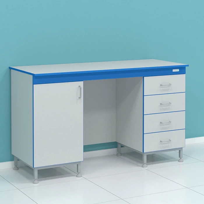 Стол пристенный на опорных тумбах с дверцами и ящиками серии Стандарт СТ.СПК.150.60.90 HPL0.9