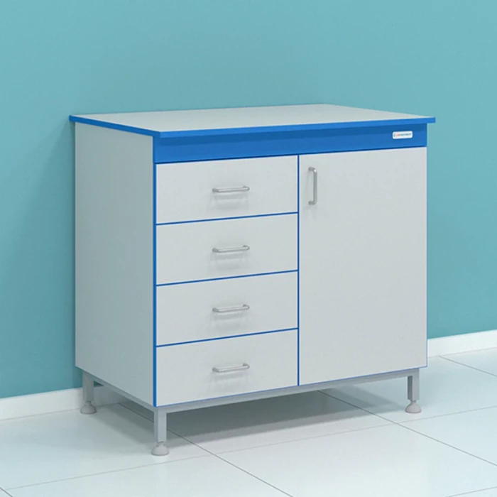 Стол сервисный на опорной тумбе с выдвижными ящиками и дверцами серии "Стандарт" СТ.ССДЯ.90.60.90 HPL0.9