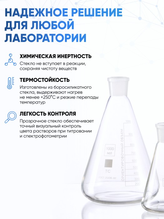 Колба коническая 250 мл (8 шт) (лабораторная тип КН, исполнение 1 - со шлифом, термостойкая) КН-1-250-34/35 ТС