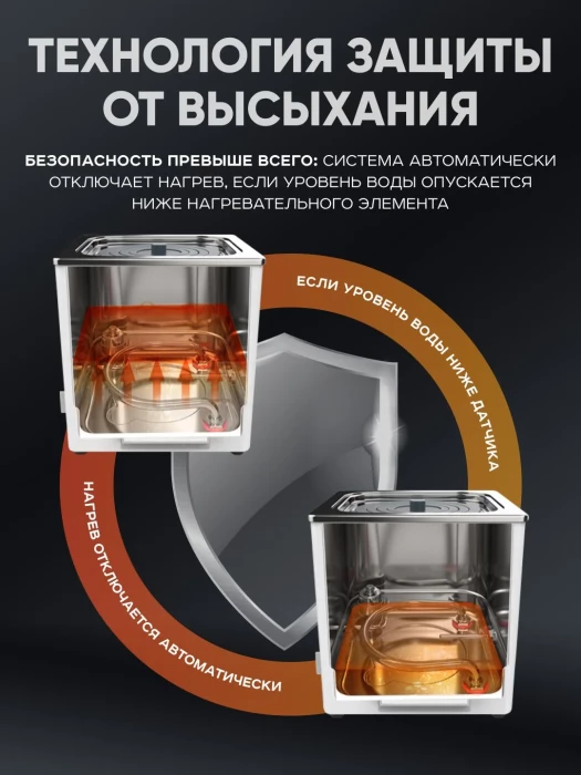 Баня водяная 3 л, рабочая камера 160х160х30 мм, мощность 300 W, нагрев 100°C, датчик отсутствия воды, Лаборио WB100-1F