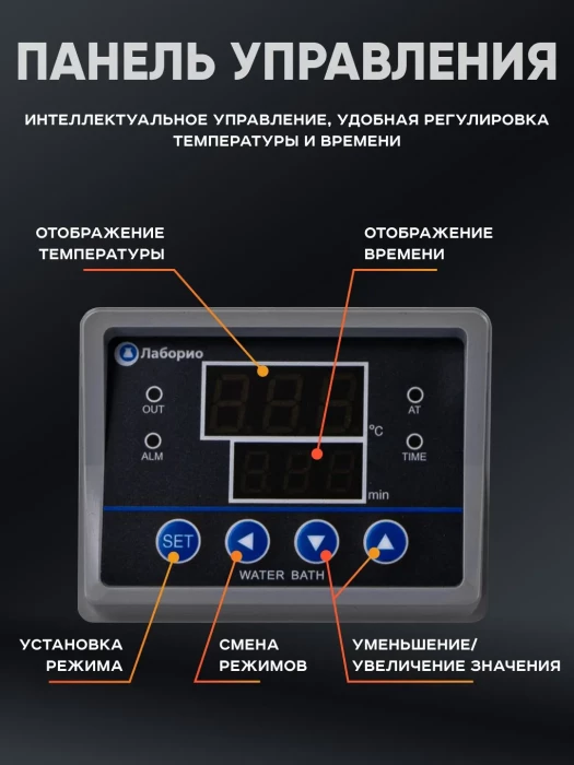 Баня водяная 3 л, рабочая камера 160х160х30 мм, мощность 300 W, нагрев 100°C, датчик отсутствия воды, Лаборио WB100-1F