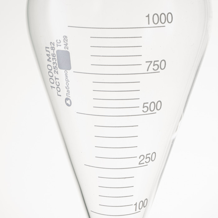 Воронка делительная грушевидная ВД-3-1000 ТС, стеклянный кран, с делениями
