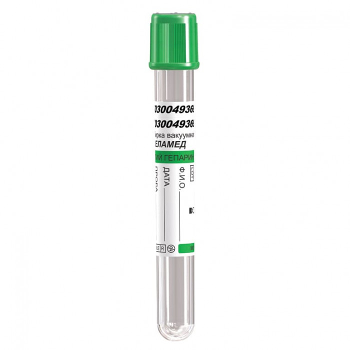 Пробирка вакуумная с Na-гепарином (для исследования плазмы), зеленая крышка3 мл, 13х75 мм, МиниМед