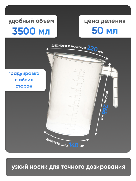 Стакан с ручкой 3500 мл, п/п, Лаборио