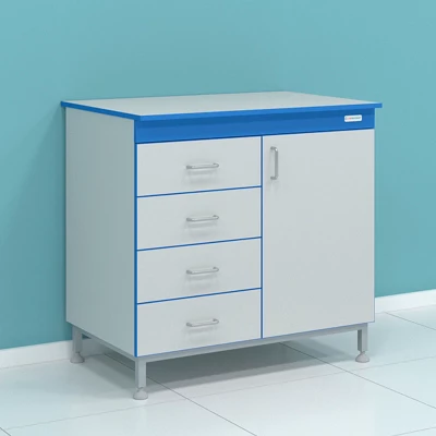 Стол сервисный на опорной тумбе с выдвижными ящиками и дверцами серии "Стандарт" СТ.ССДЯ.90.60.90 МК