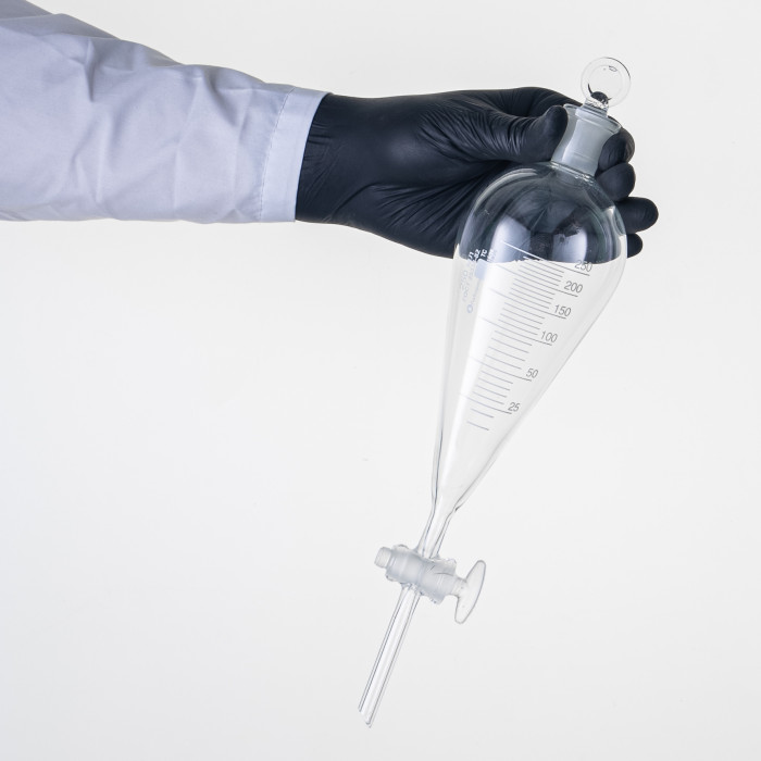 Воронка делительная грушевидная ВД-3-250 ТС, стеклянный кран, с делениями