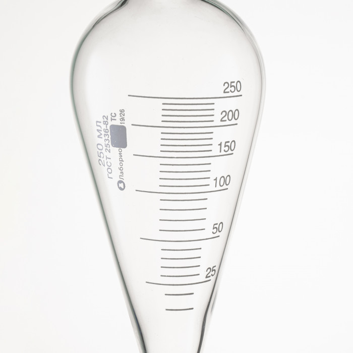 Воронка делительная грушевидная ВД-3-250 ТС, стеклянный кран, с делениями