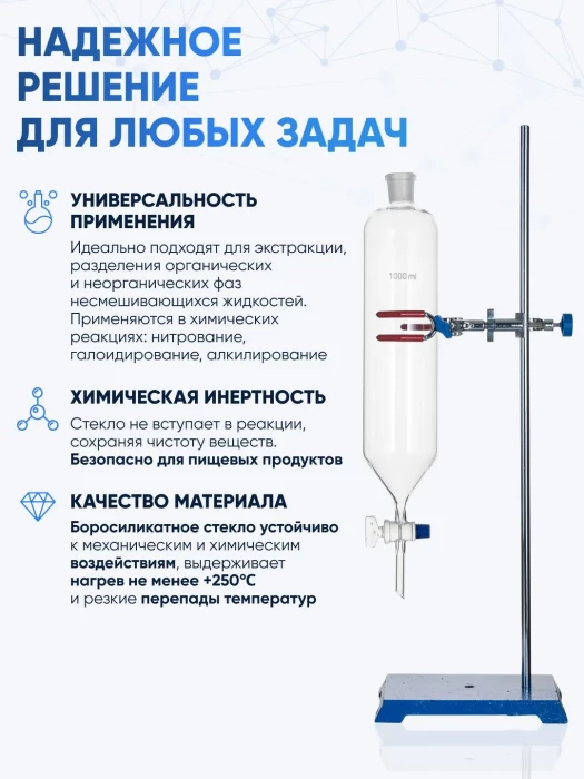 Воронка делительная грушевидная ВД-3-250 ТС, стеклянный кран, с делениями, боросиликатное стекло Boro 3.3, Лабор
